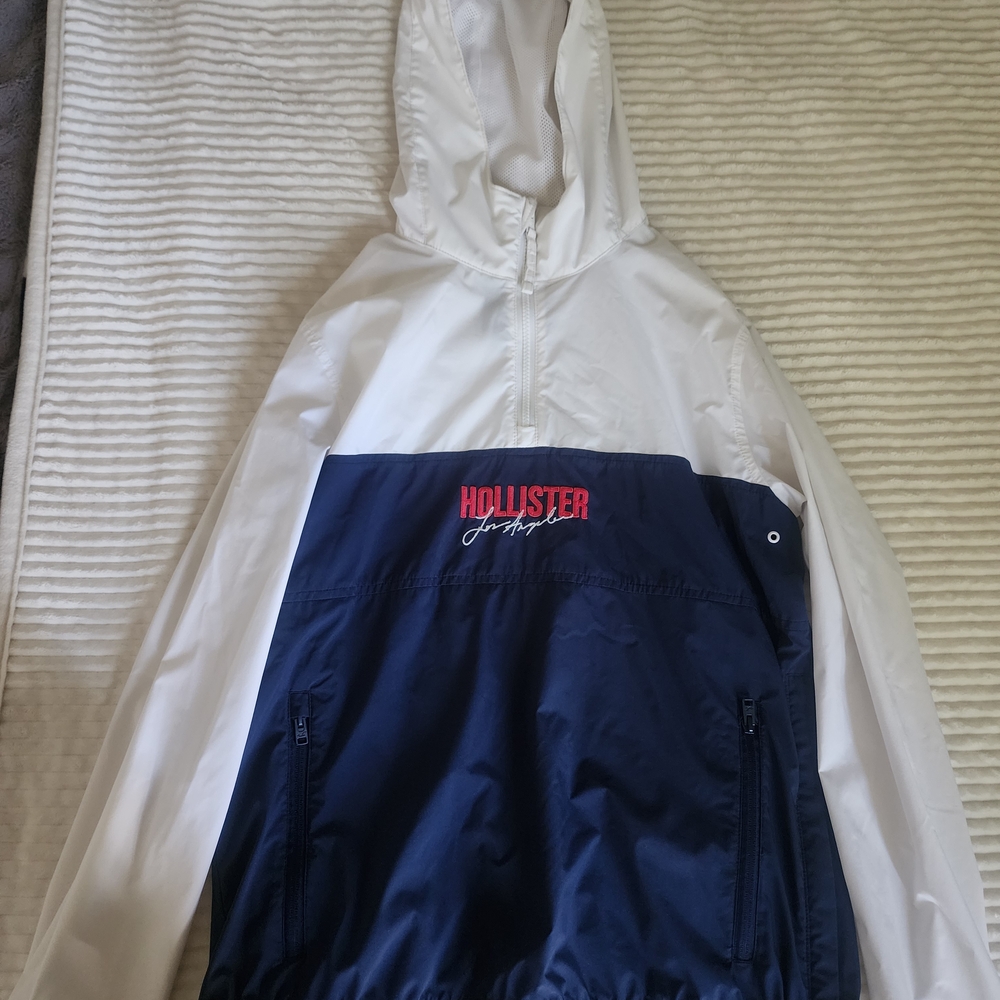 Hollister White and Navy Windbreaker